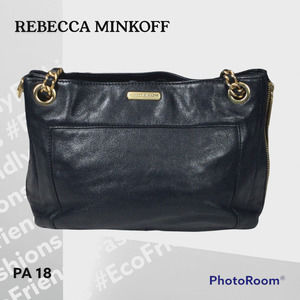 Rebecca Minkoff Women's Black Leather Swing Double Chain Strap Handbag
